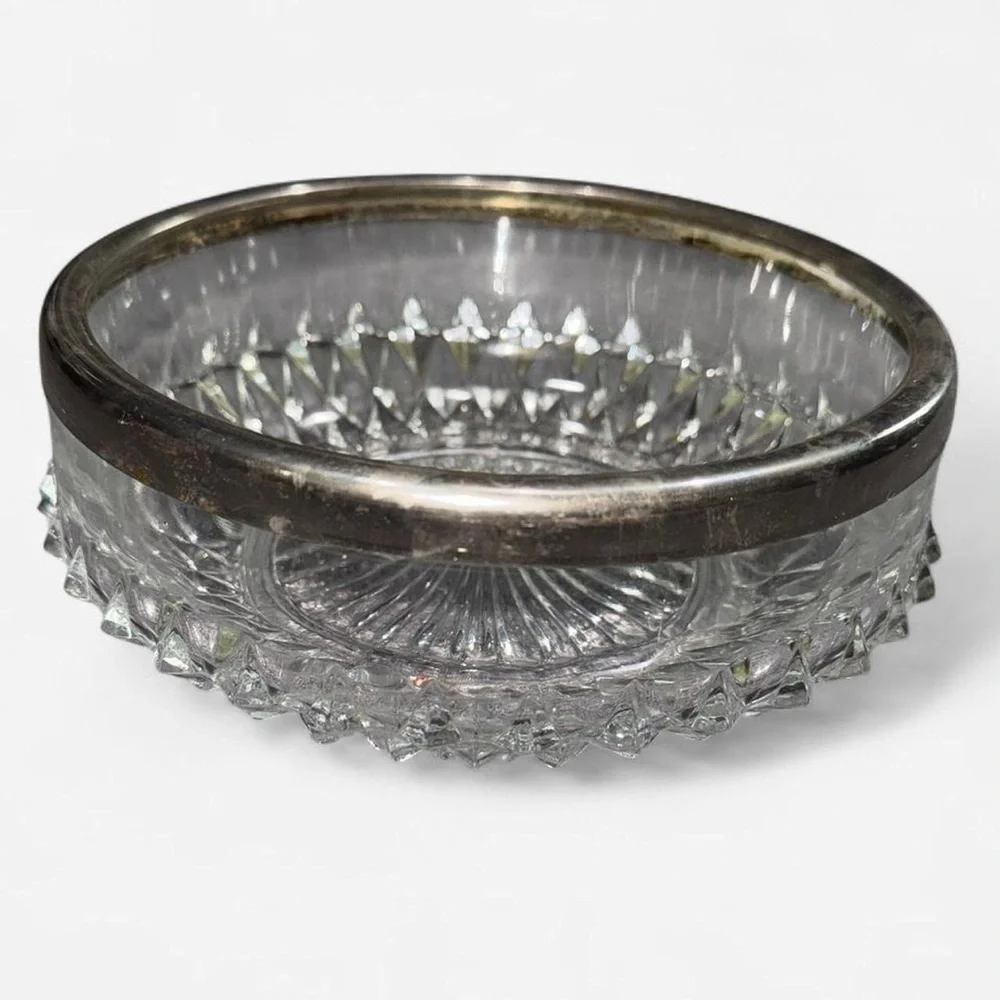 Vintage Genuine Crystal Bowl with Silver-plated Rim (Made In England) - Picture 10 of 16